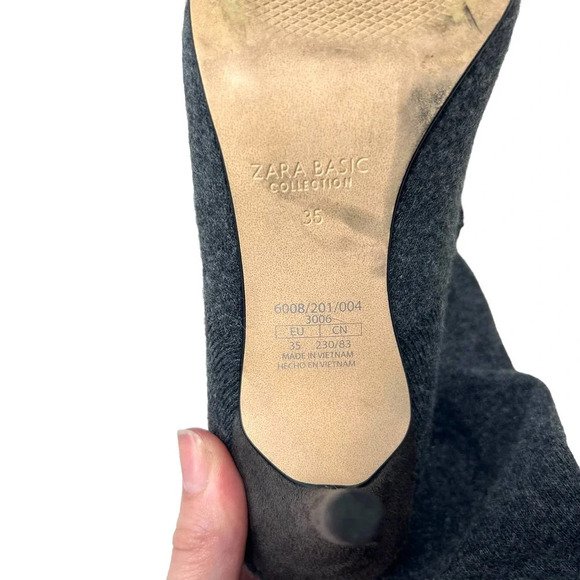 Zara Boots Grey Knit Sock Heels Knee High OTK Size 35 US 5 - Picture 8 of 9